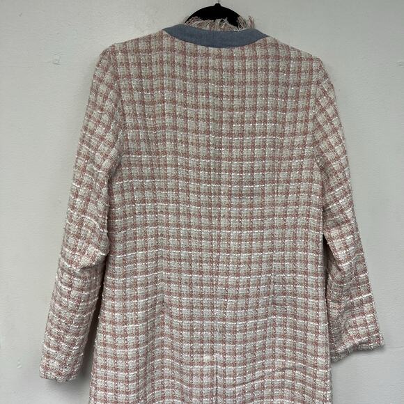 Venus Women Jacket Size 6 Pink Blue Tweed Open Front - Picture 6 of 6